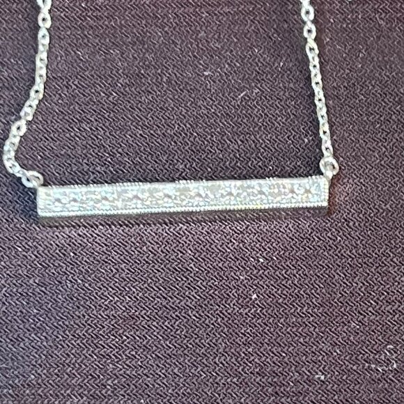 Sterling Silver & Diamond Bar Necklace — Dainty Minimalist 18” MSCO 925 - Picture 2 of 13